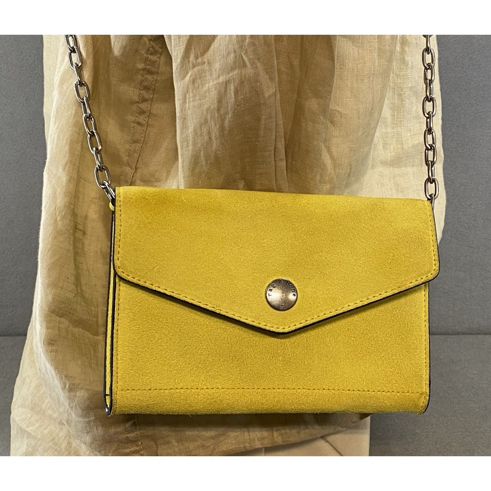 rag & bone ATLAS Mini Suede Wallet Clutch Chain & Leather‎ Strap Yellow EUC